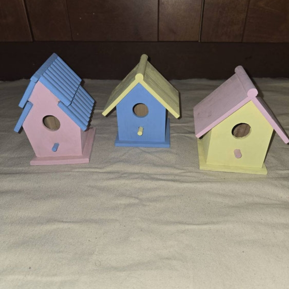 Set of Three Colorful Birdhouses
